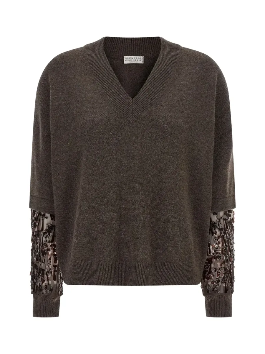 Women embellished cashmere sweater Brown