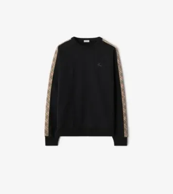 Check Trim Cotton Sweatshirt in Black