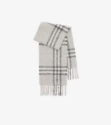 Check Alpaca Wool Blend Bouclé Scarf in Mitten grey