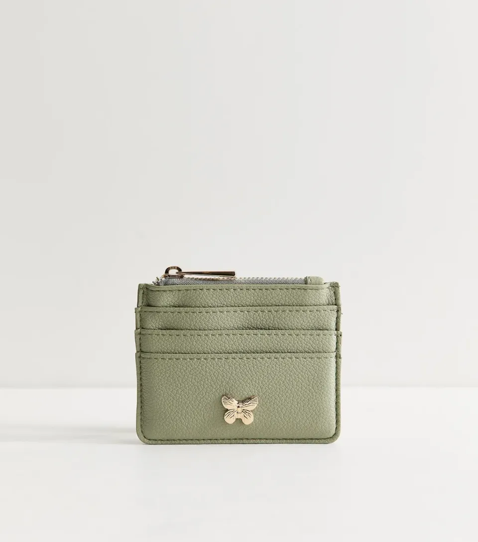Light Green Faux Leather Butterfly Charm Cardholder