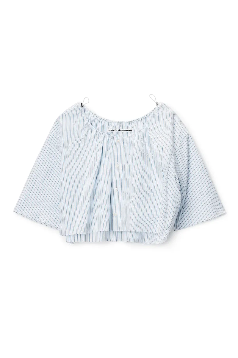 Off-Shoulder Cropped Shirt with Bungee Drawcord