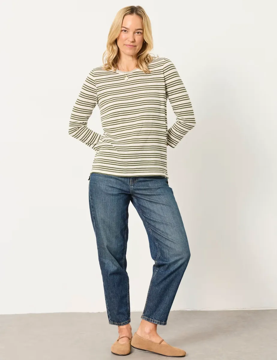 Pure Cotton Striped Top Green Mix