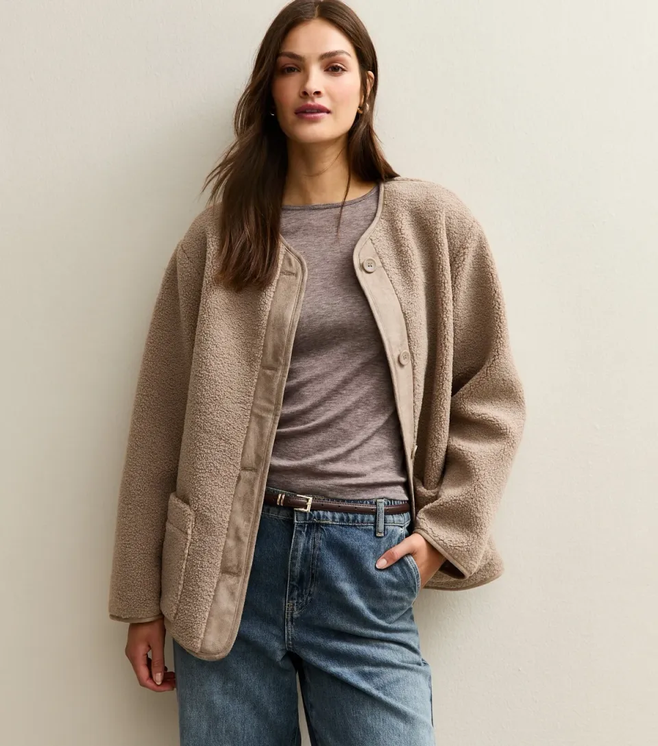 Women's Tall Mink Short Teddy Collarless Jacket