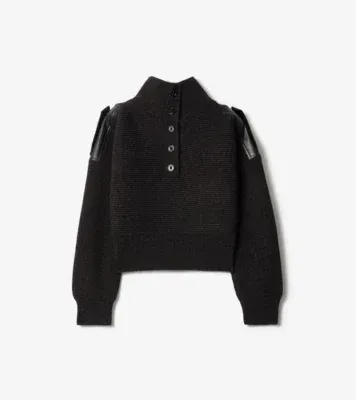 Wool Half-button Sweater in Bark brown