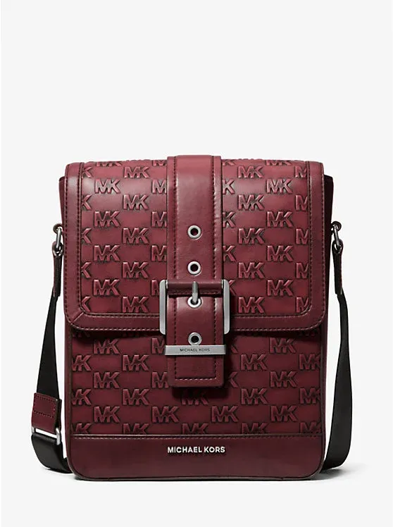 Colby Logo Embossed Burnished Leather Messenger Bag