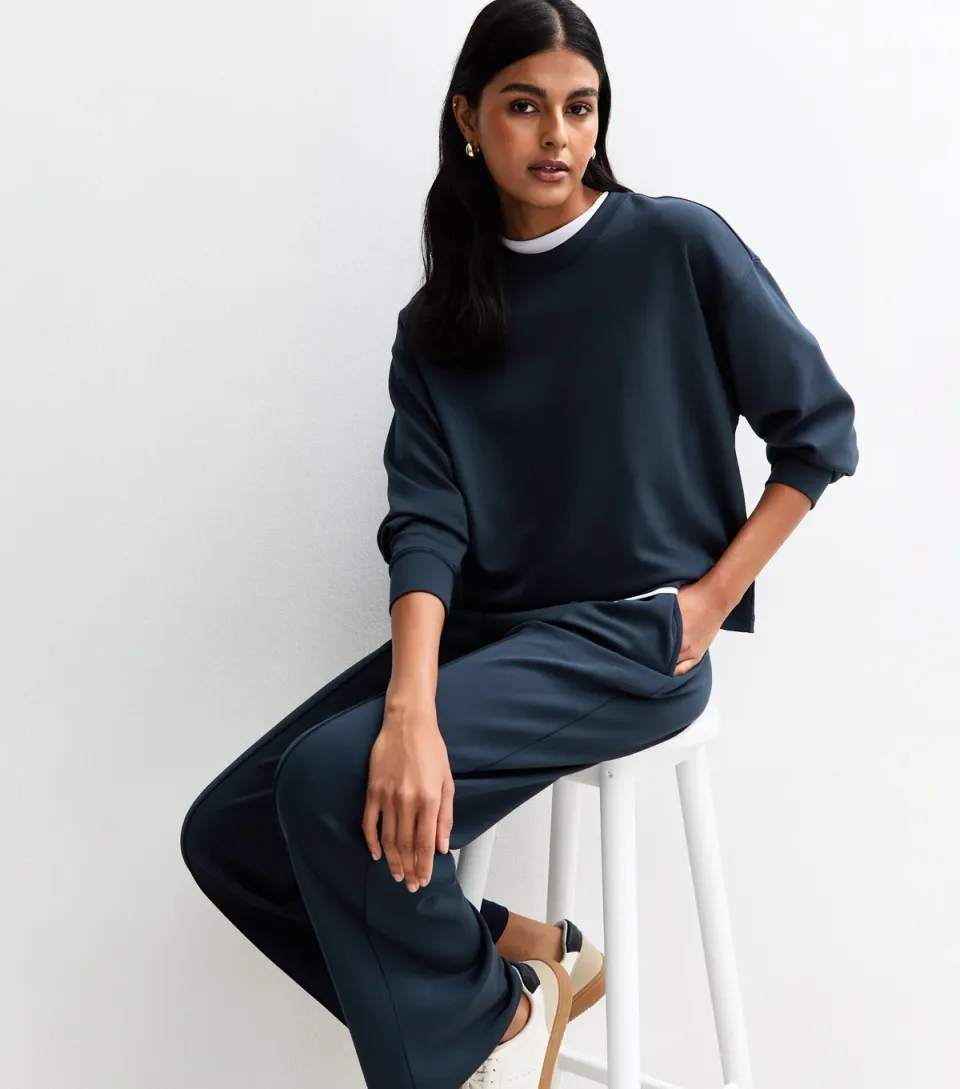 Women's Premium Navy Oversized Crew Neck Sweatshirt