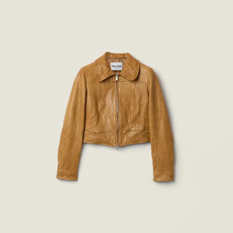 Leather blouson jacket