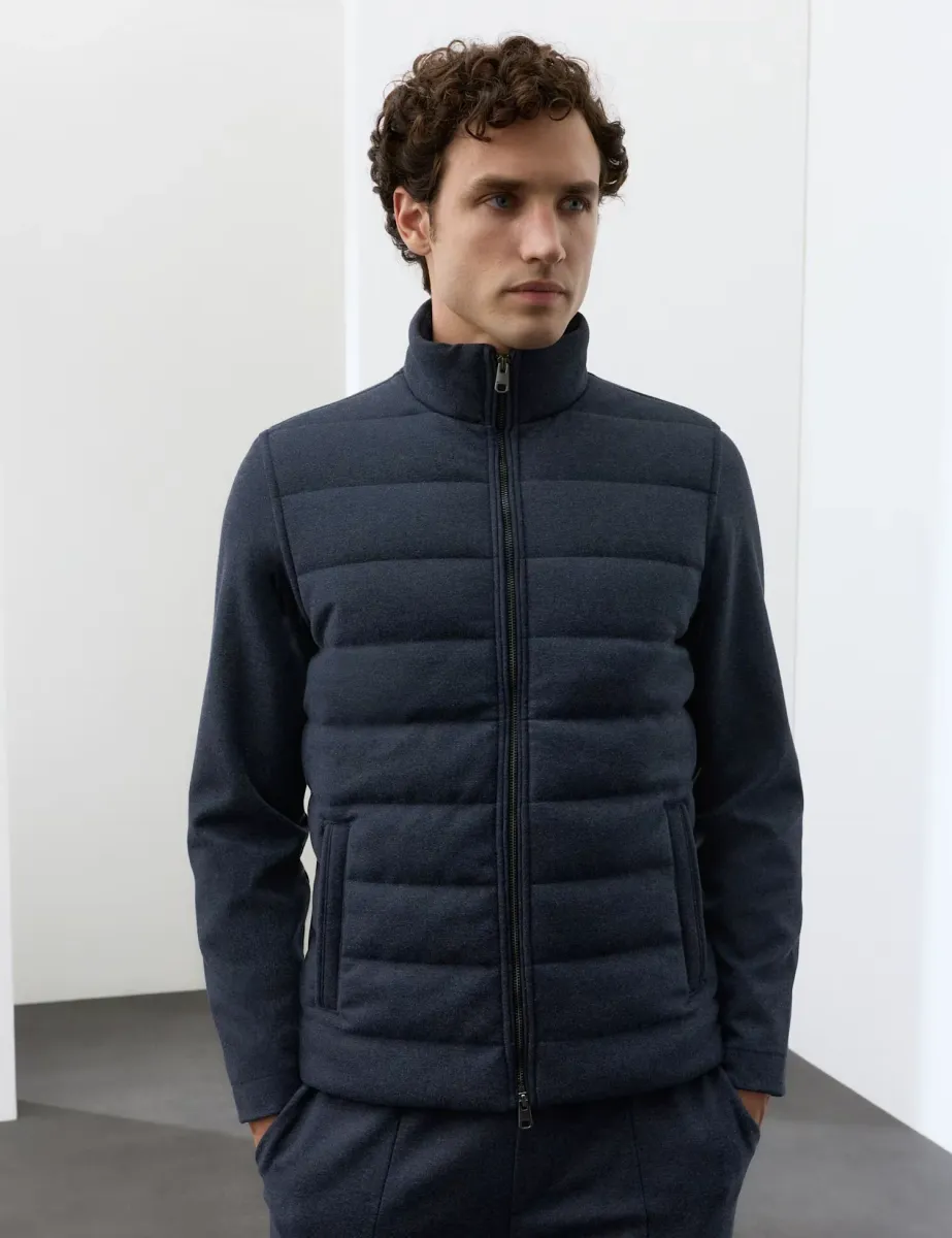 Padded Hybrid Zip Up Funnel with Wool Dark Navy