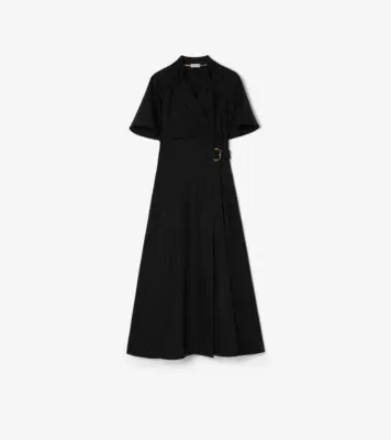 Wool Twill Wrap Dress in Black