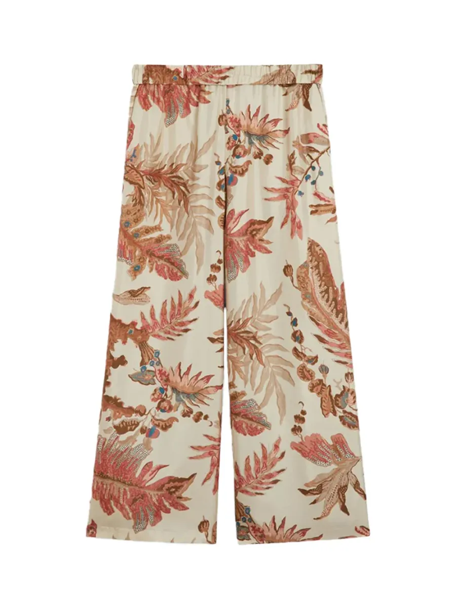Printed silk twill trousers