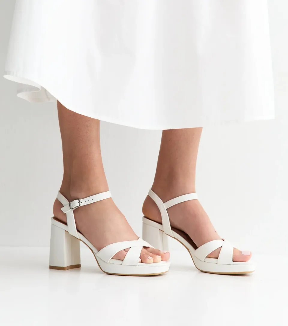 Women's White Faux Leather Platform Sole High Heel Sandals Vegan