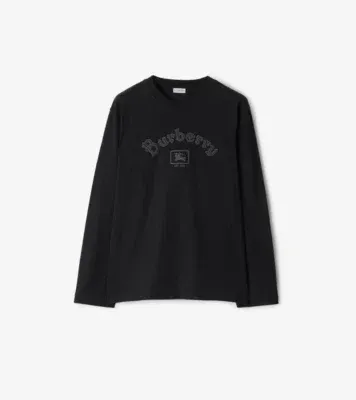 Long-sleeve Gothic Logo Cotton T-shirt in Black