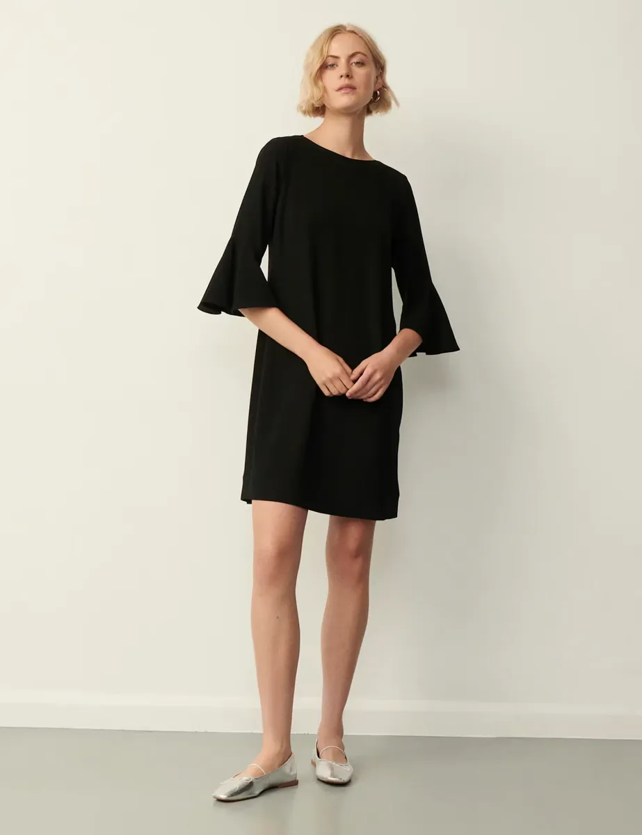Crepe Frill Sleeve Mini Dress Black