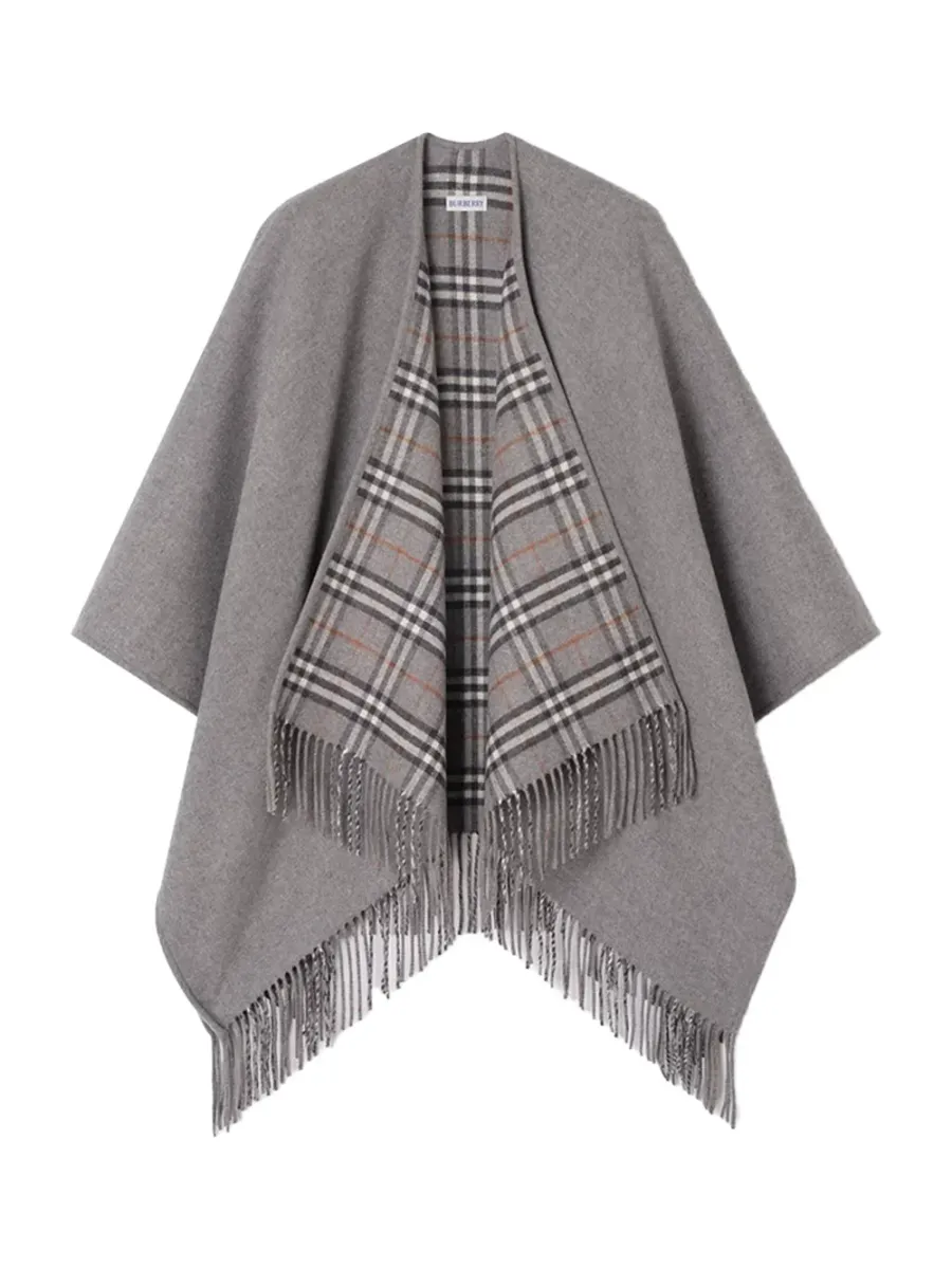 Reversible Check Wool Cape grey
