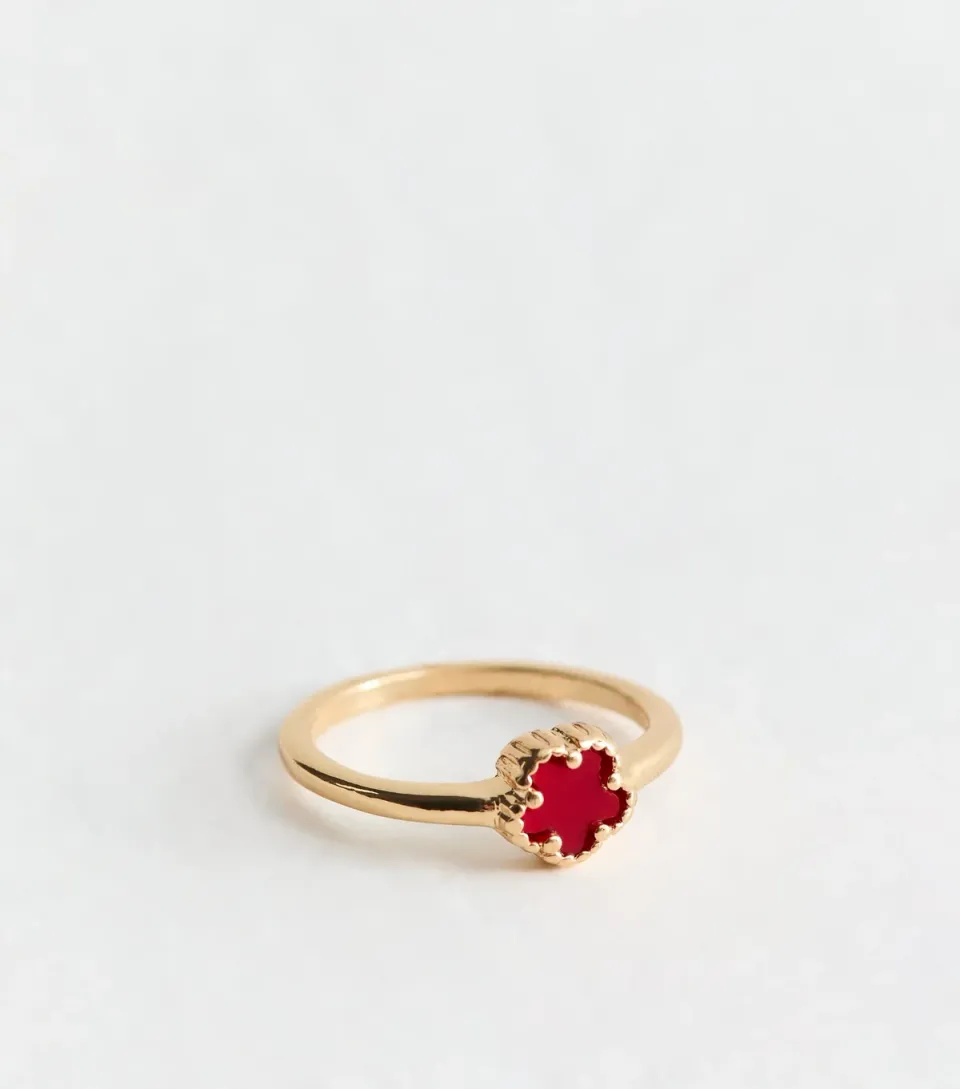 Red Gold Tone Flower Ring