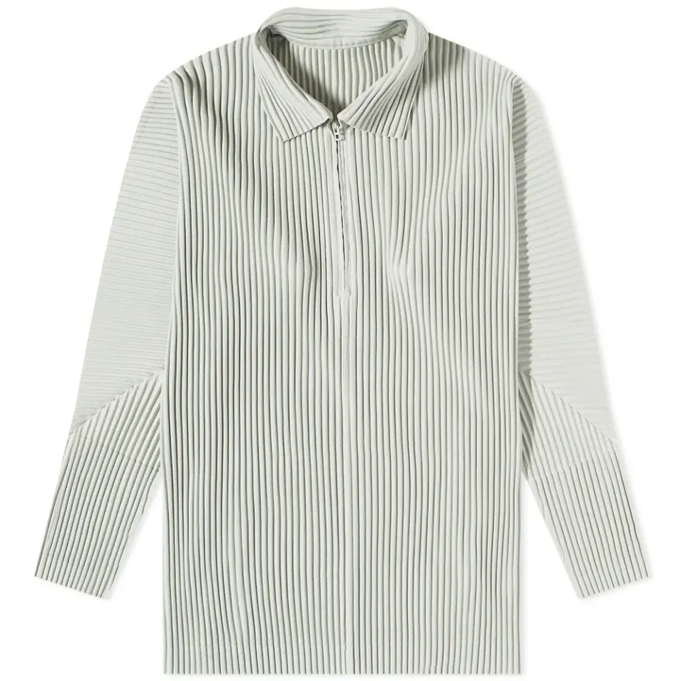 Long Sleeve Pleat Quarter Zip Polo