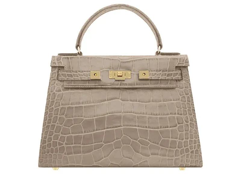 Maya Large Orinoco 'Croc' Print Calf Leather Handbag - Stone - 2