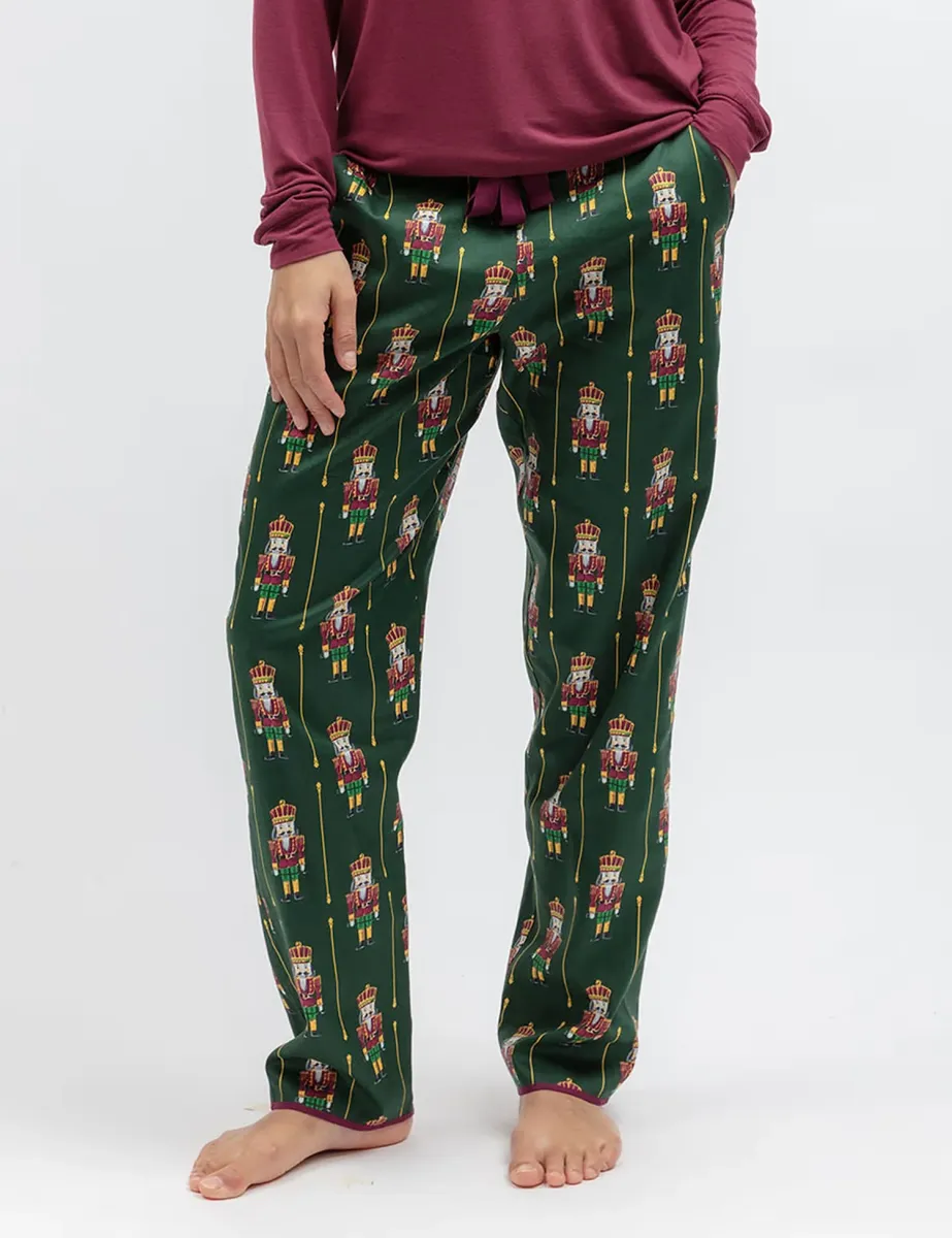 Cotton Modal Nutcracker Family Christmas Pyjama Bottoms Green Mix