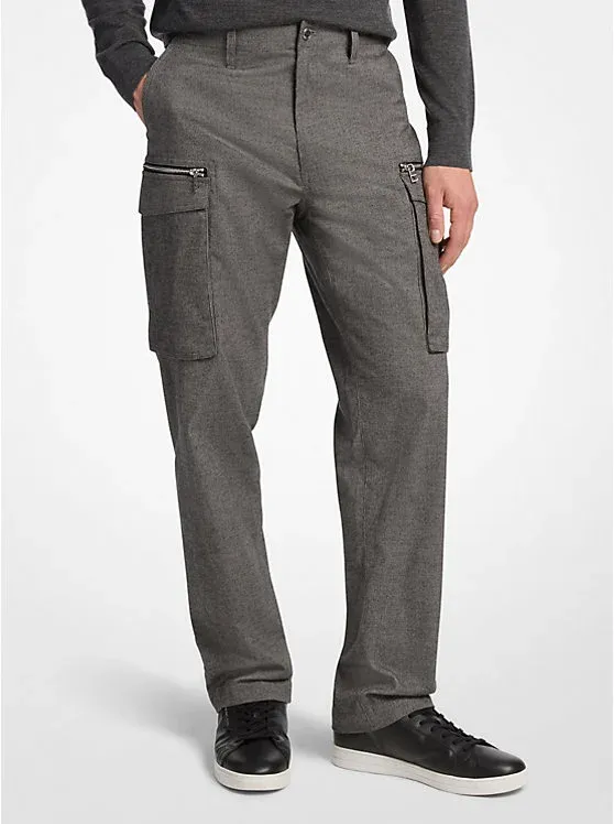 Houndstooth Cotton Zip Cargo Pants
