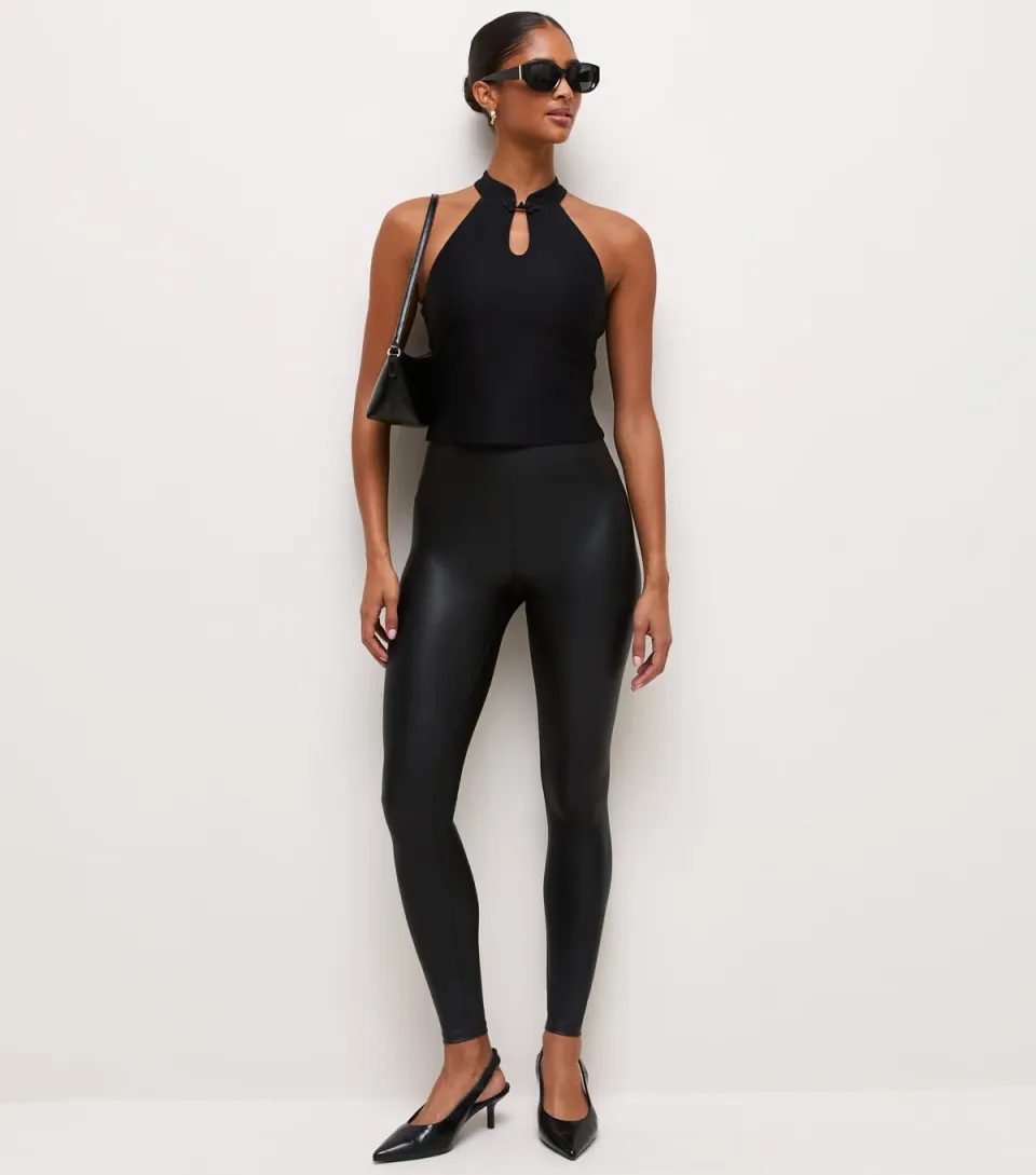 Women's Black High Waist Wet Look Leggings