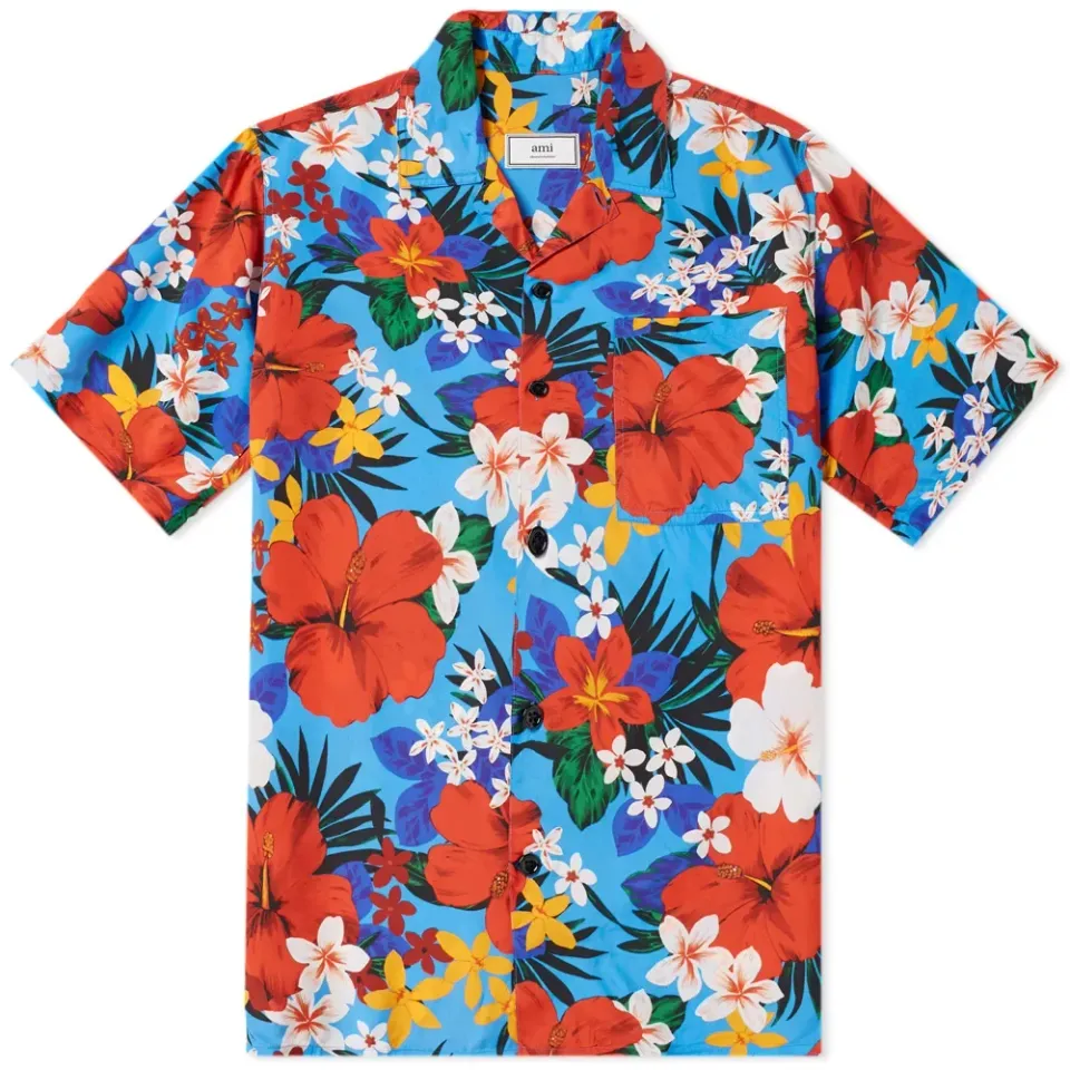AMI Short Sleeve Floral Camp Collar Shirt