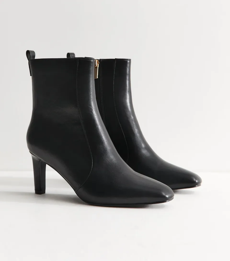 Women's Black Faux Leather Chisel Toe Ankle Boots