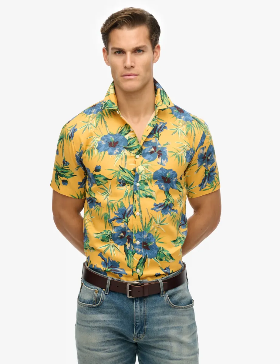 Cotton Blend Hawaiian Shirt Yellow Mix