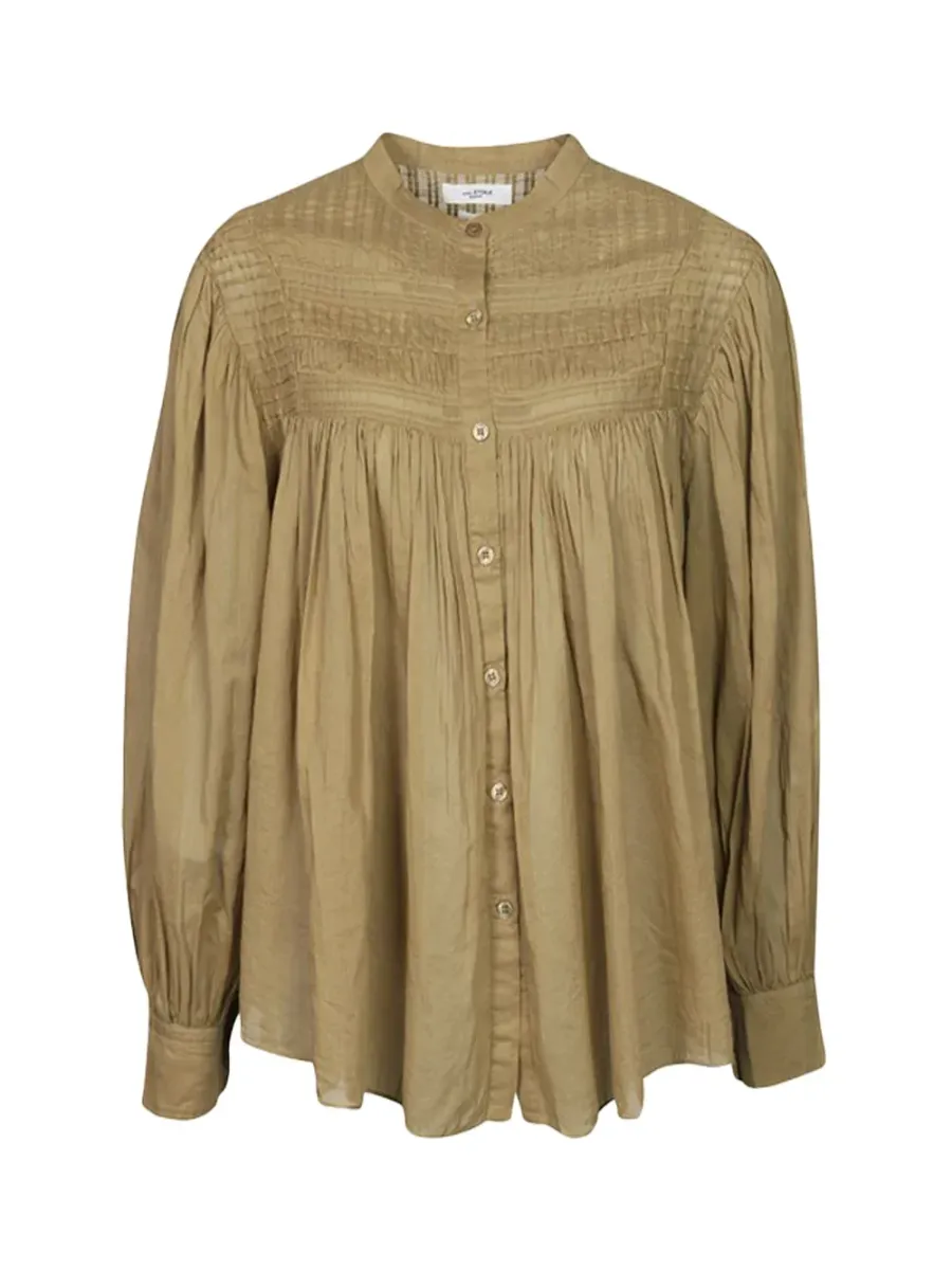 Plalia blouse in gathered plain-colored cotton voile L.Khaki