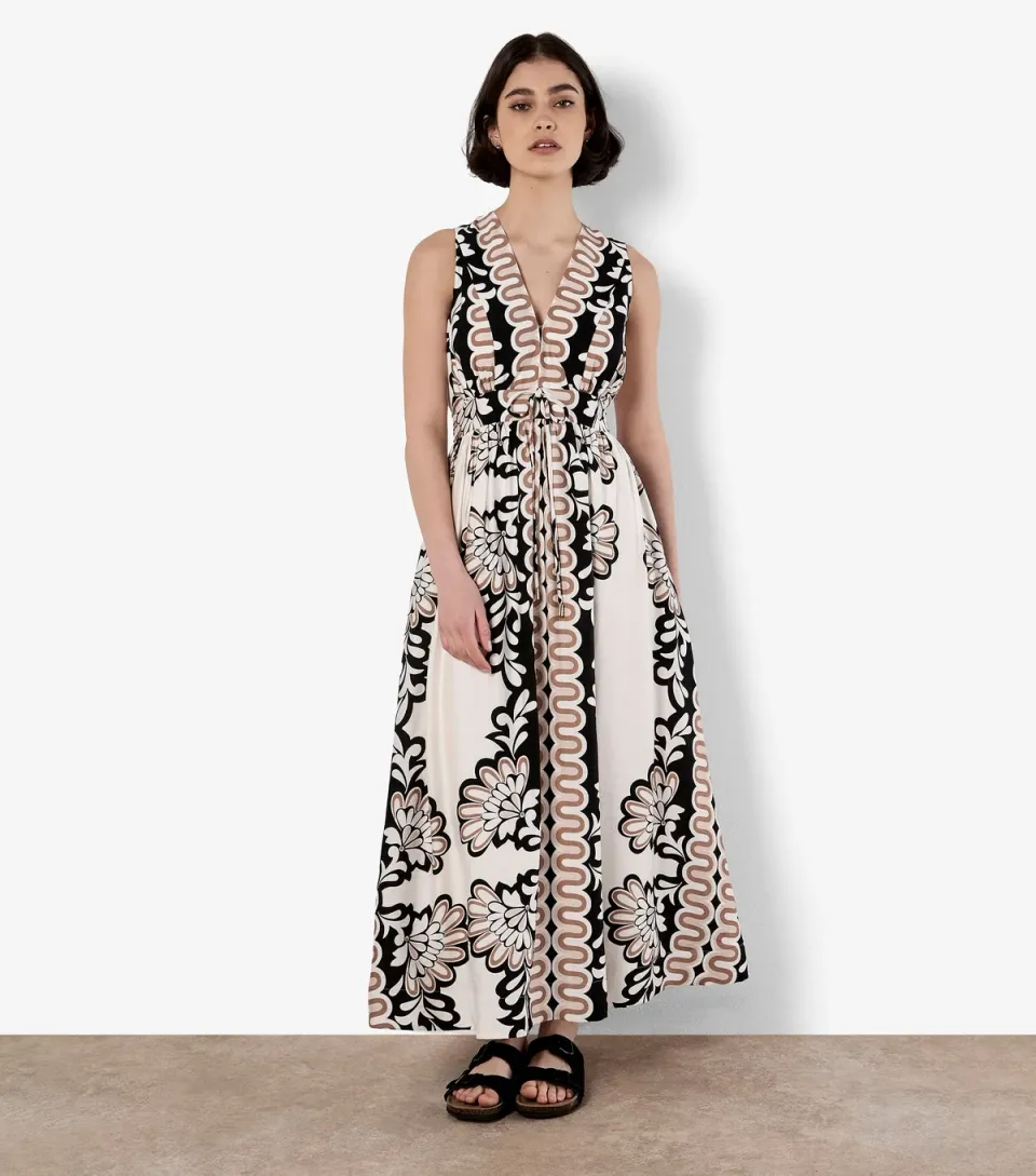 Women's White Mirror Floral Print Maxi Dress