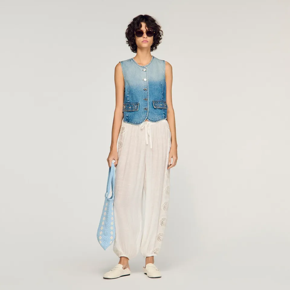Crinkled wide-leg trousers