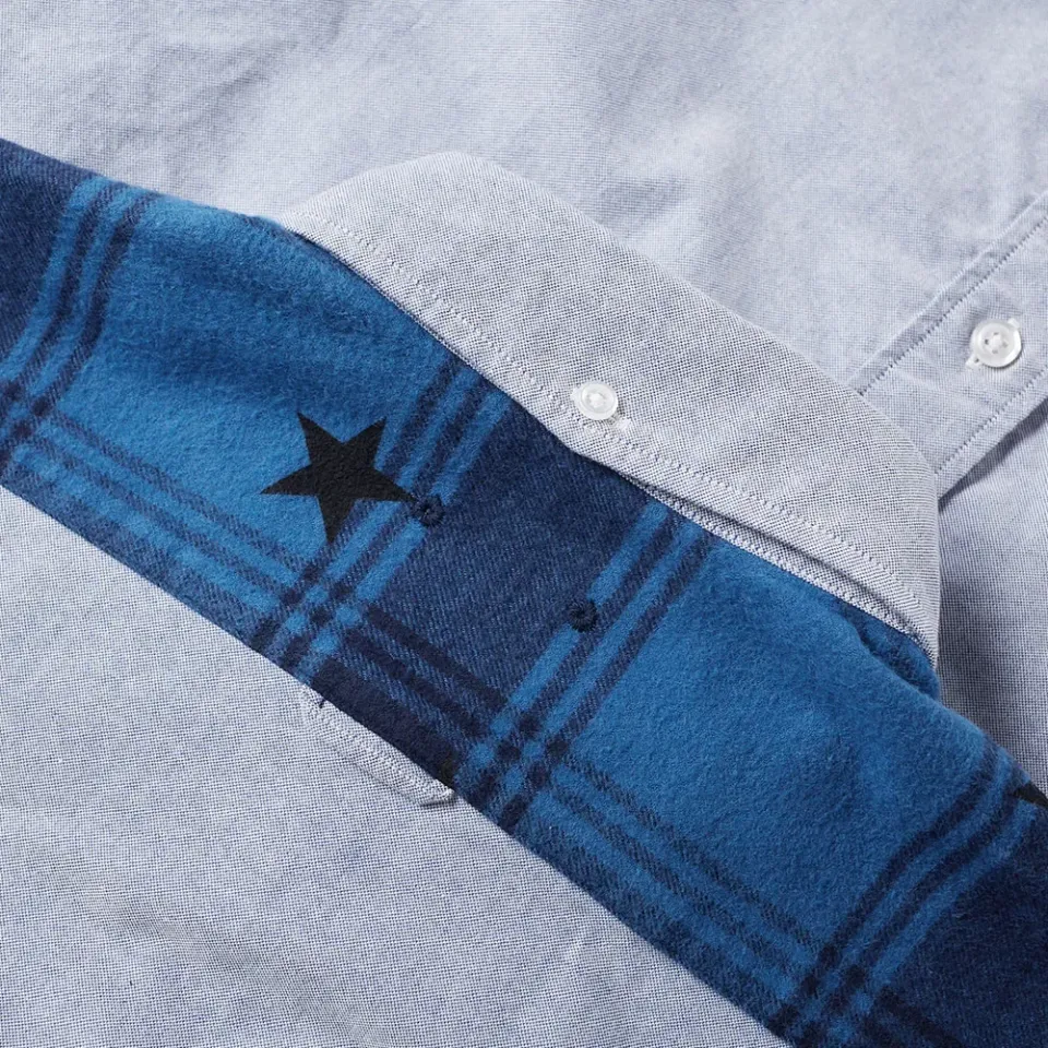 SOPHNET. Flannel Check Panel Oxford Shirt