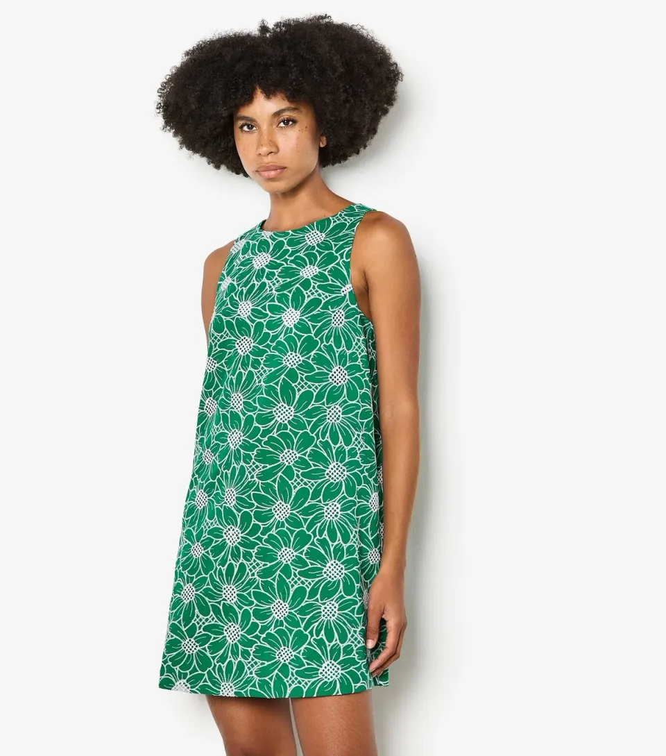 Women's Green Sunflower Embroidery Mini Shift Dress