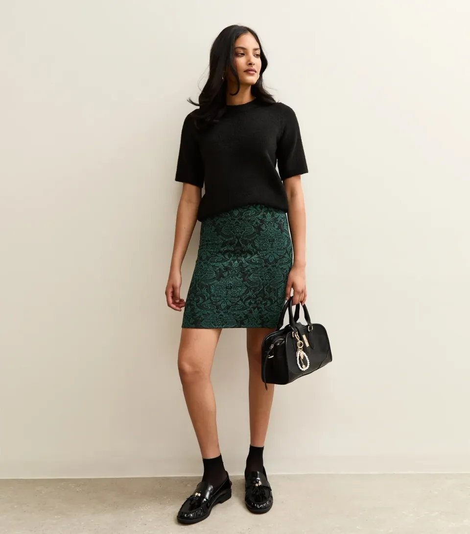 Women's Green Baroque Jacquard Tube Skirt