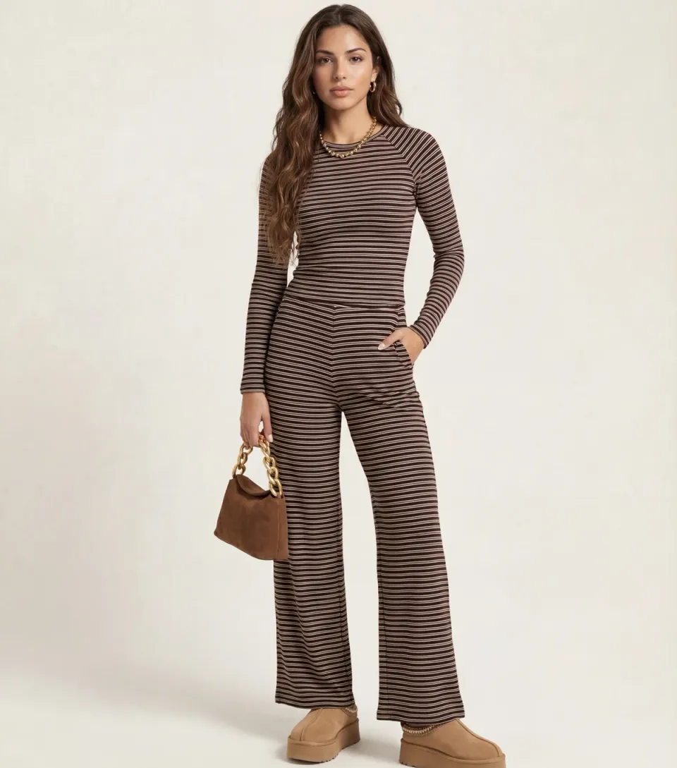 Women's Brown Striped Long Sleeve Top