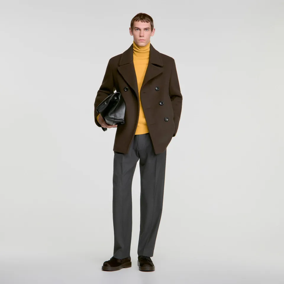 Double-breasted wool pea coat