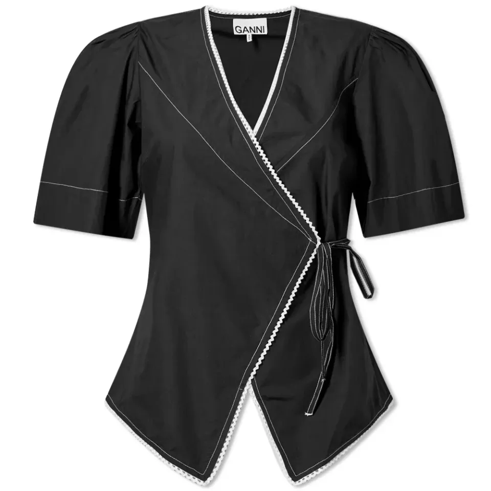 Cotton Poplin Wrap Front Top