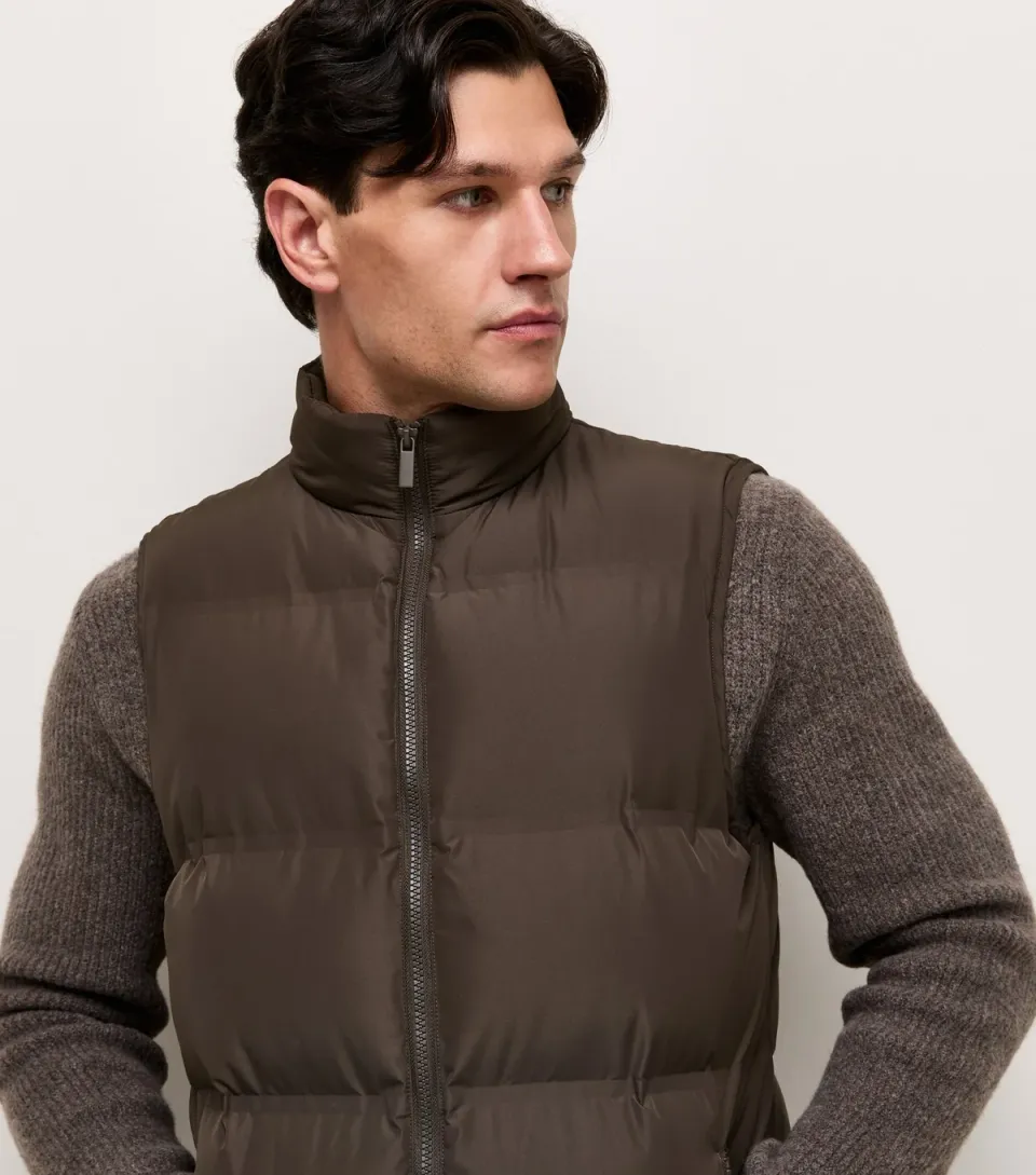 Men's Dark Brown Regular Fit Heatseal Puffer Gilet