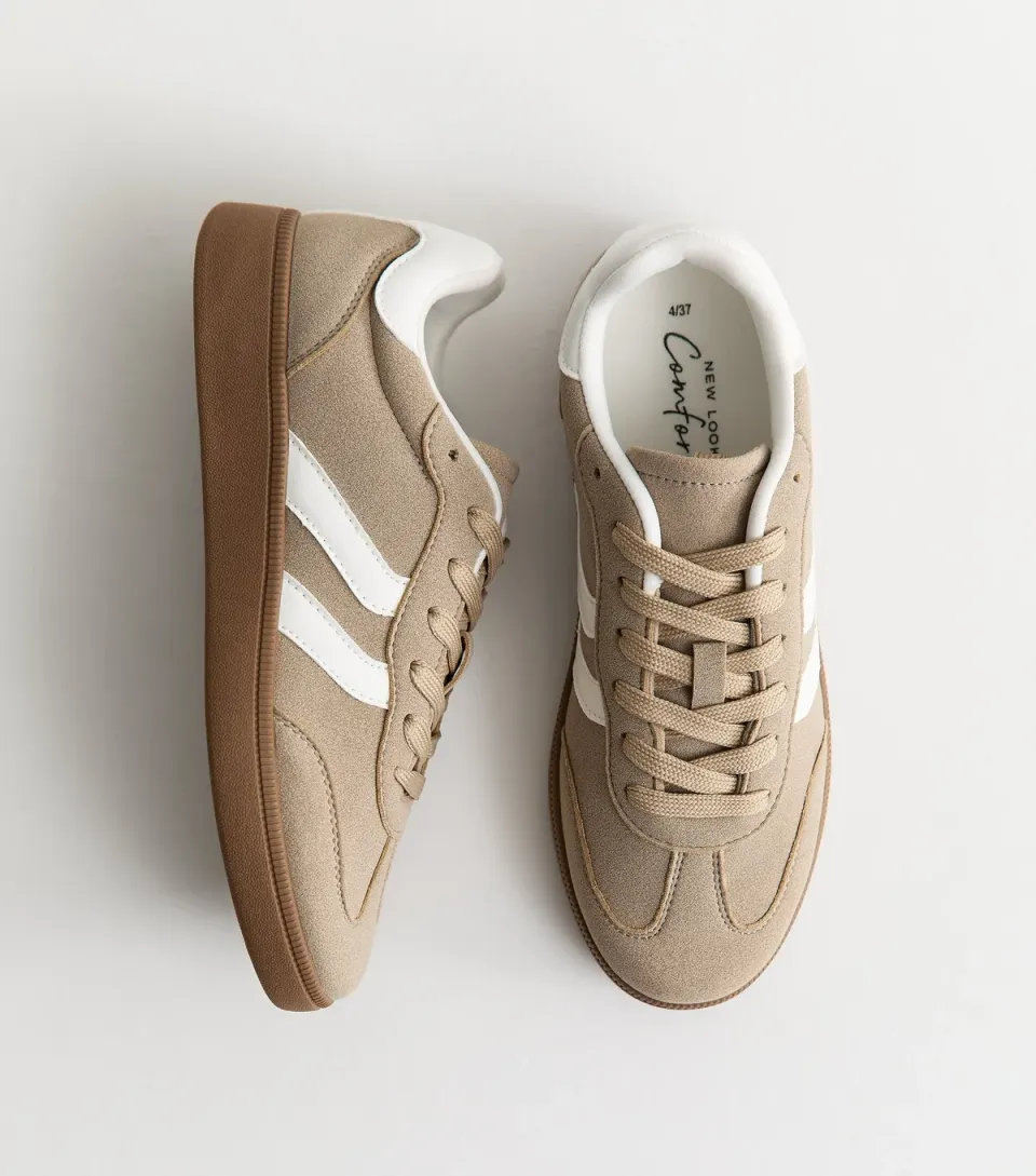 Women's Camel Faux Suede Contrast Side Stripe Trainers