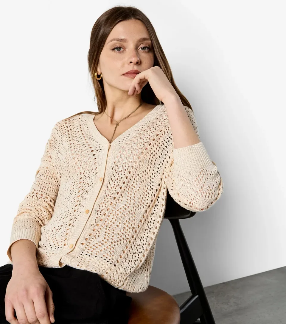 Women's Stone Chevron Open Knit Cardigan