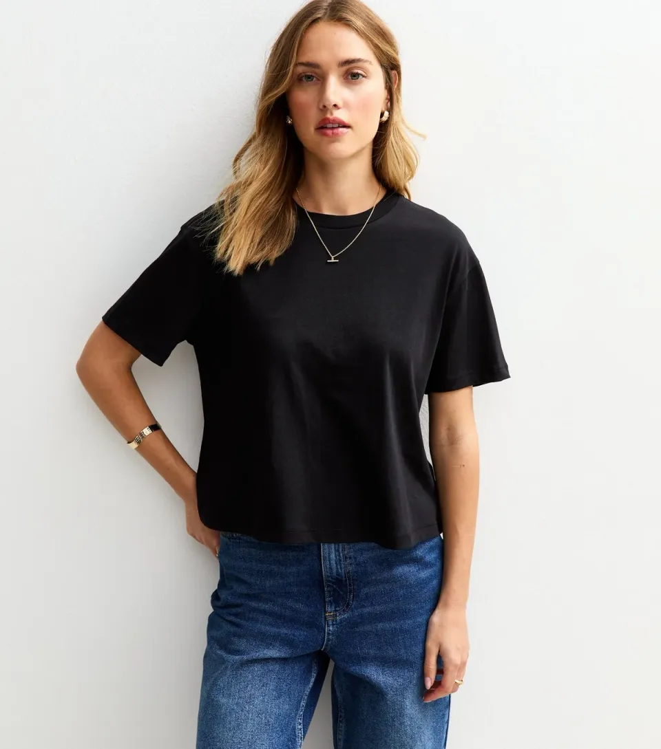 Women's Black Boxy Fit T-Shirt