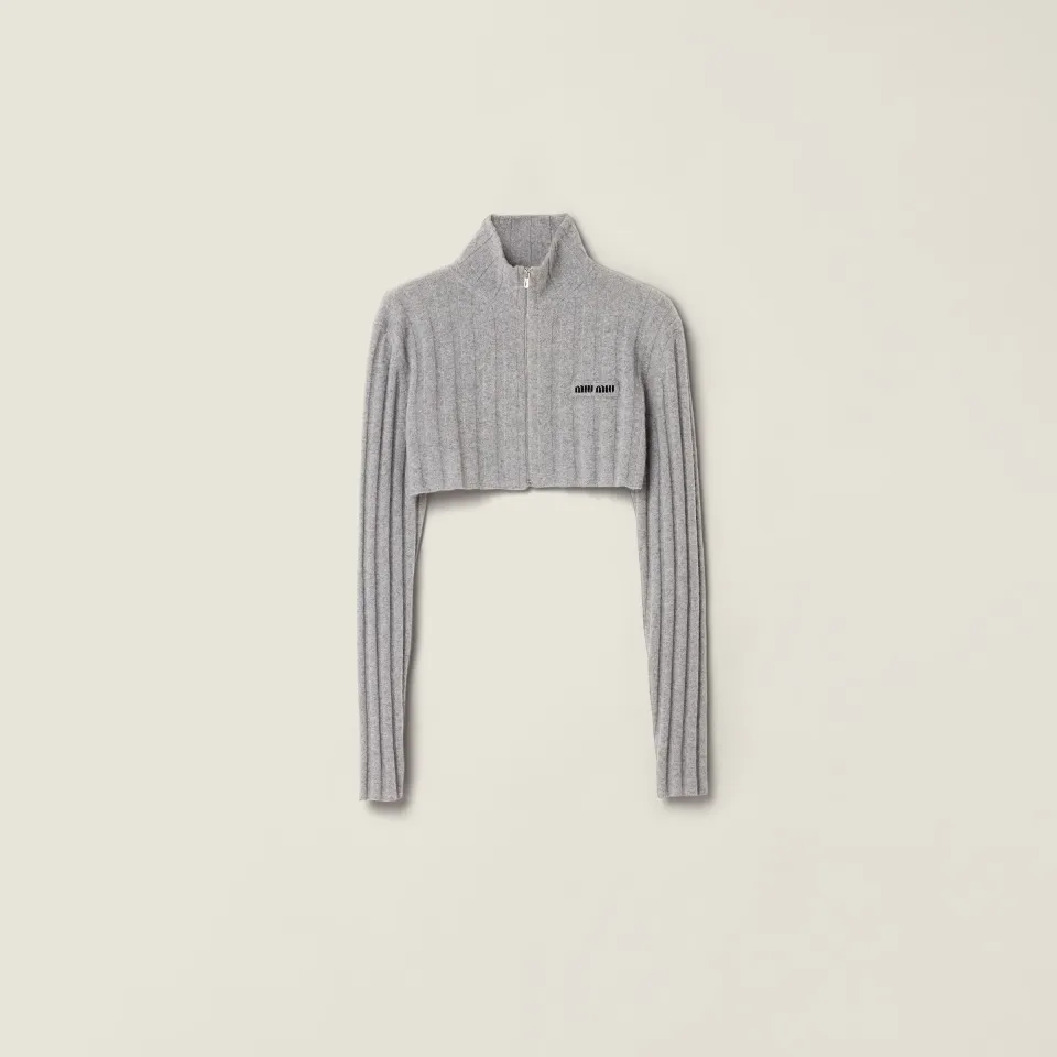 Cropped wool and cashmere cardigan