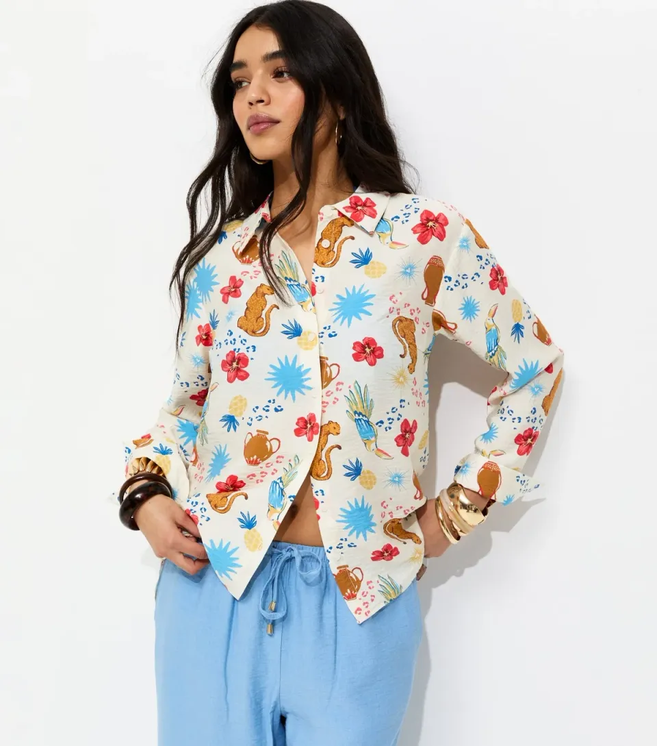 Women's Multicoloured Animal Floral Print Long Sleeve Shirt