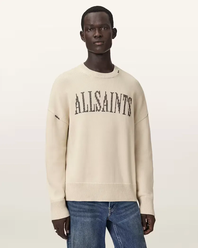 Crossed Oversized Crew Neck Embroidered Jumper