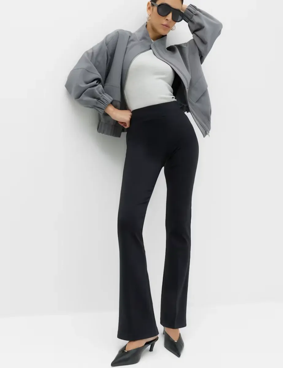 Jersey Elasticated Waist Flared Trousers Black