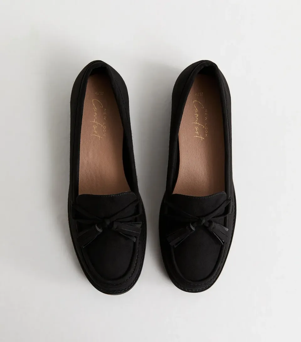 Women's Black Faux Suede Bow Applique Loafer