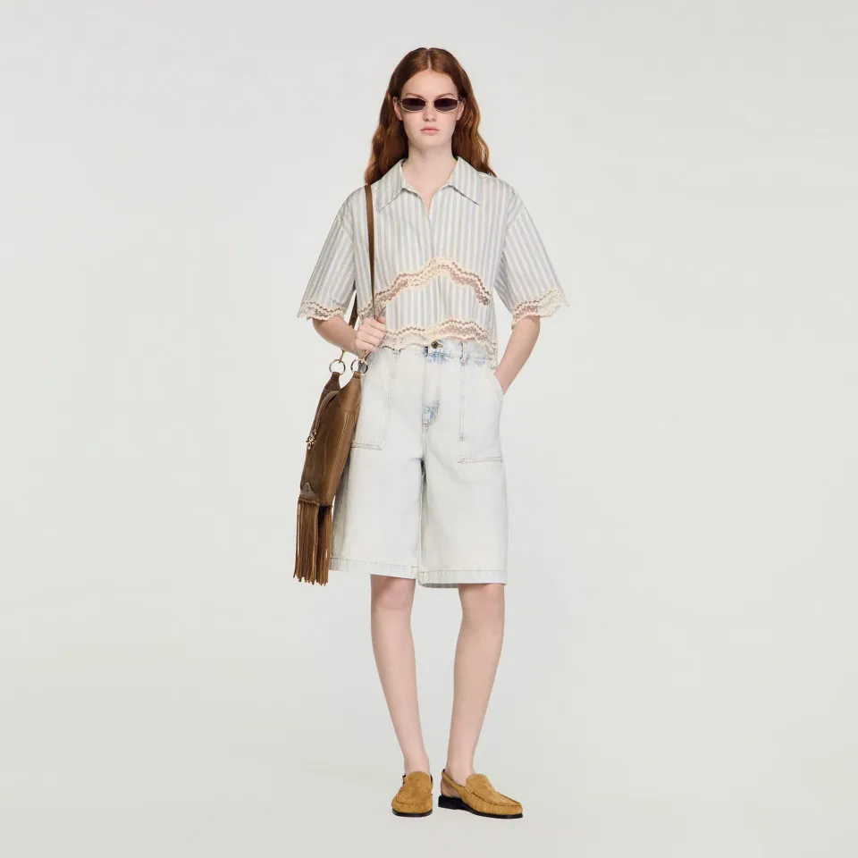 Cropped striped cotton shirt