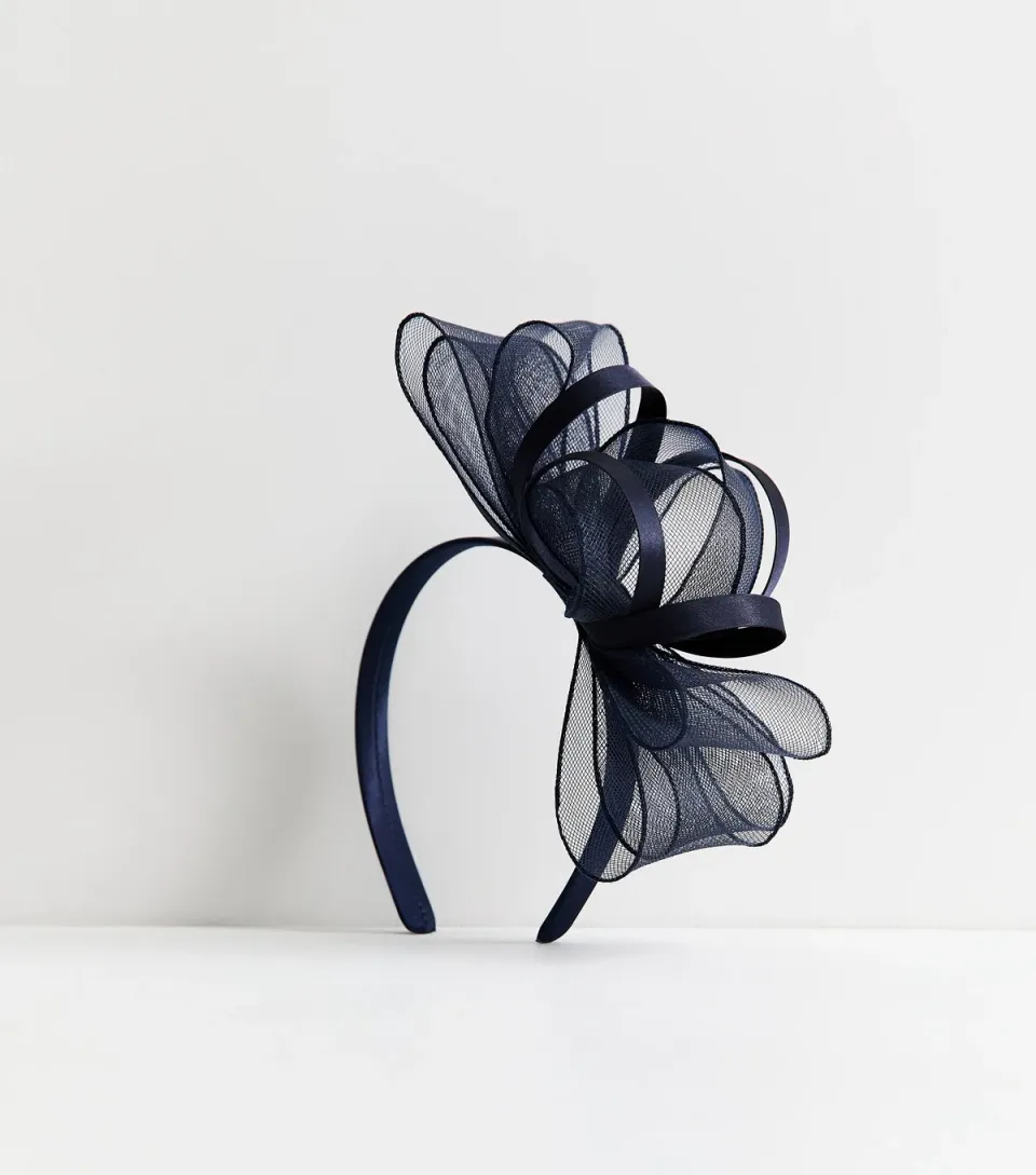 Navy Bow Appliqued Mesh Fascinator