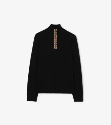 Check Trim Wool Half-zip Sweater in Black - Men, Cashmere