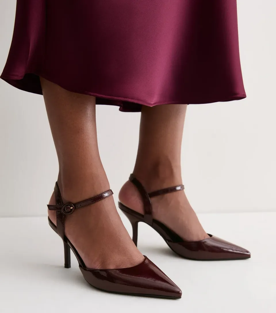 Women's Dark Burgundy Patent Faux Leather Two Part Court Shoes