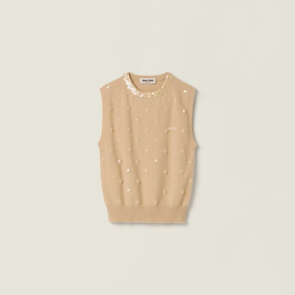 Embroidered cashmere vest